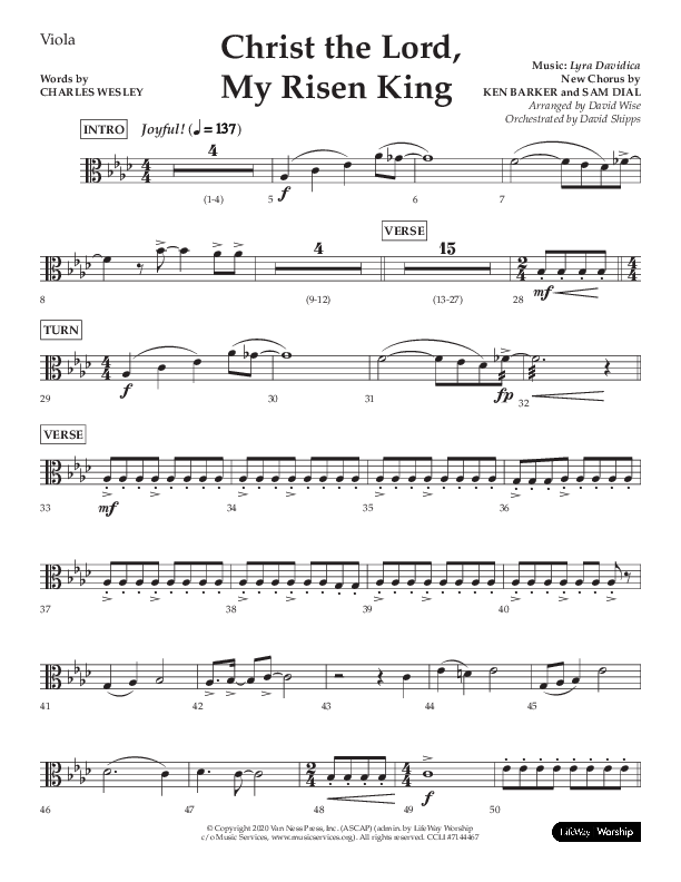 Christ The Lord My Risen King (Choral Anthem SATB) Viola (Lifeway Choral / Arr. David Wise / Orch. David Shipps)