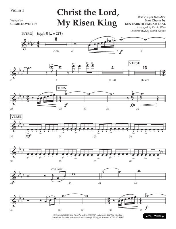 Christ The Lord My Risen King (Choral Anthem SATB) Violin 1 (Lifeway Choral / Arr. David Wise / Orch. David Shipps)