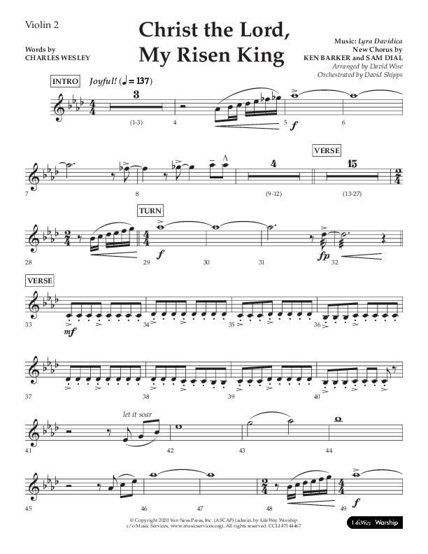 Christ The Lord My Risen King (Choral Anthem SATB) Violin 2 (Lifeway Choral / Arr. David Wise / Orch. David Shipps)