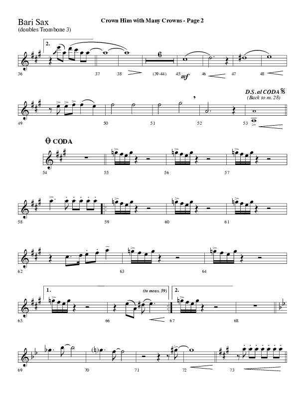 Crown Him With Many Crowns (Choral Anthem SATB) Bari Sax (Lifeway Choral / Arr. Dave Williamson)