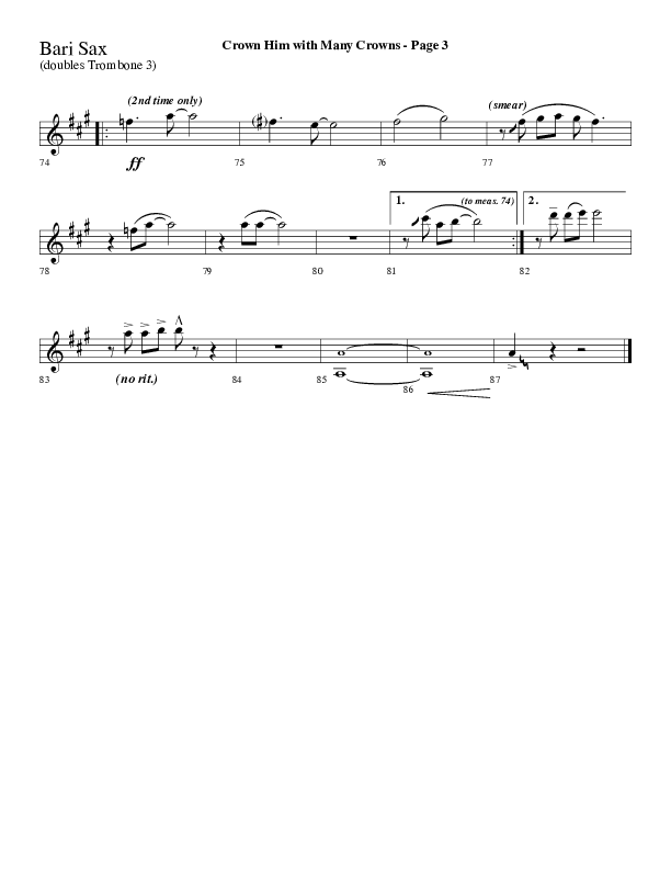 Crown Him With Many Crowns (Choral Anthem SATB) Bari Sax (Lifeway Choral / Arr. Dave Williamson)