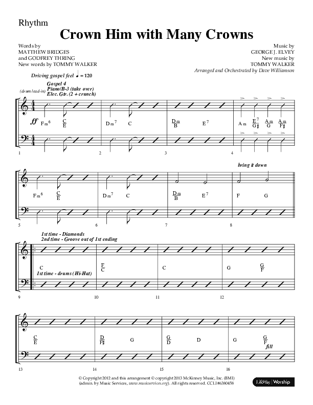 Crown Him With Many Crowns (Choral Anthem SATB) Rhythm Chart (Lifeway Choral / Arr. Dave Williamson)