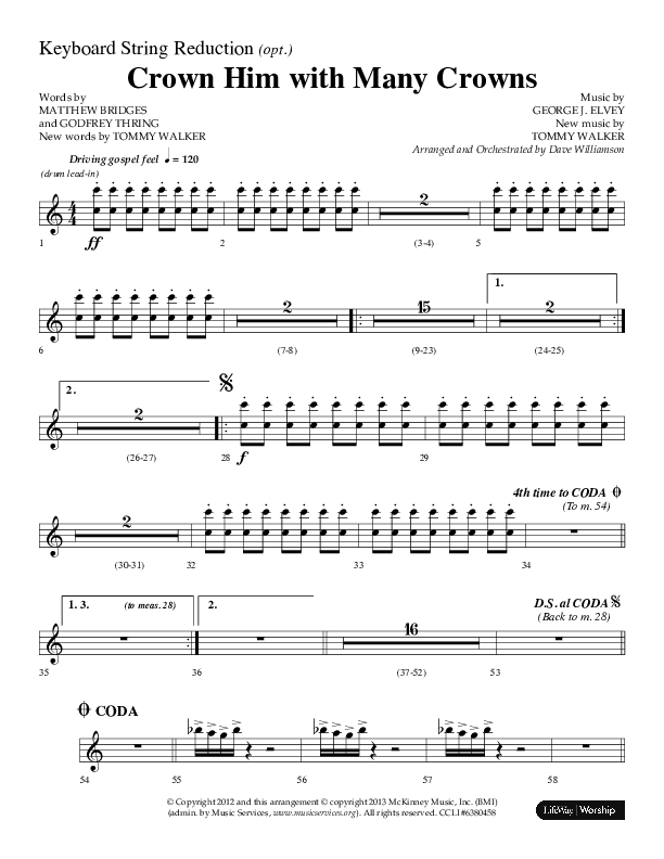 Crown Him With Many Crowns (Choral Anthem SATB) String Reduction (Lifeway Choral / Arr. Dave Williamson)