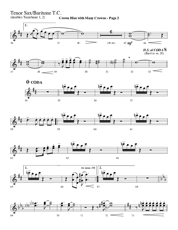Crown Him With Many Crowns (Choral Anthem SATB) Tenor Sax/Baritone T.C. (Lifeway Choral / Arr. Dave Williamson)