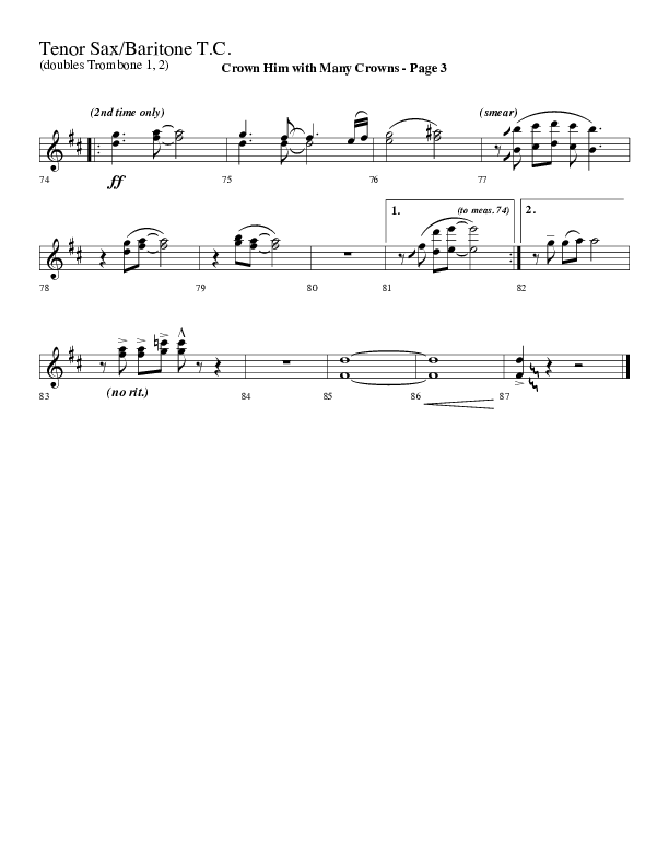 Crown Him With Many Crowns (Choral Anthem SATB) Tenor Sax/Baritone T.C. (Lifeway Choral / Arr. Dave Williamson)