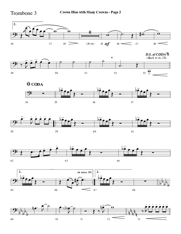 Crown Him With Many Crowns (Choral Anthem SATB) Trombone 3 (Lifeway Choral / Arr. Dave Williamson)