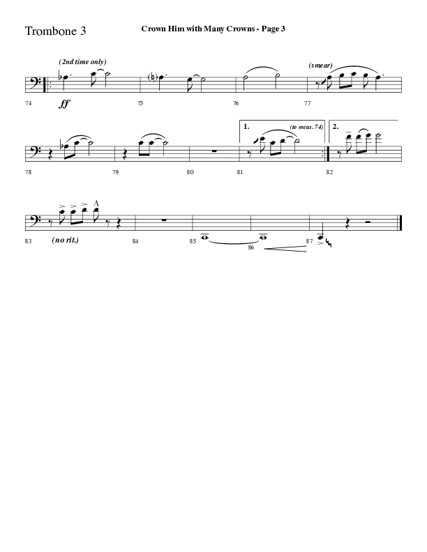 Crown Him With Many Crowns (Choral Anthem SATB) Trombone 3 (Lifeway Choral / Arr. Dave Williamson)