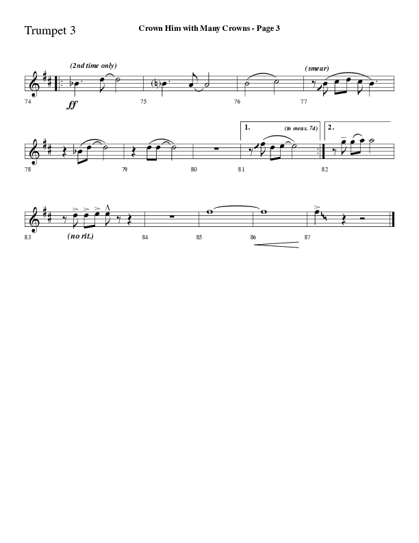Crown Him With Many Crowns (Choral Anthem SATB) Trumpet 3 (Lifeway Choral / Arr. Dave Williamson)