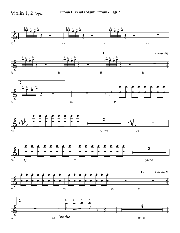 Crown Him With Many Crowns (Choral Anthem SATB) Violin 1/2 (Lifeway Choral / Arr. Dave Williamson)