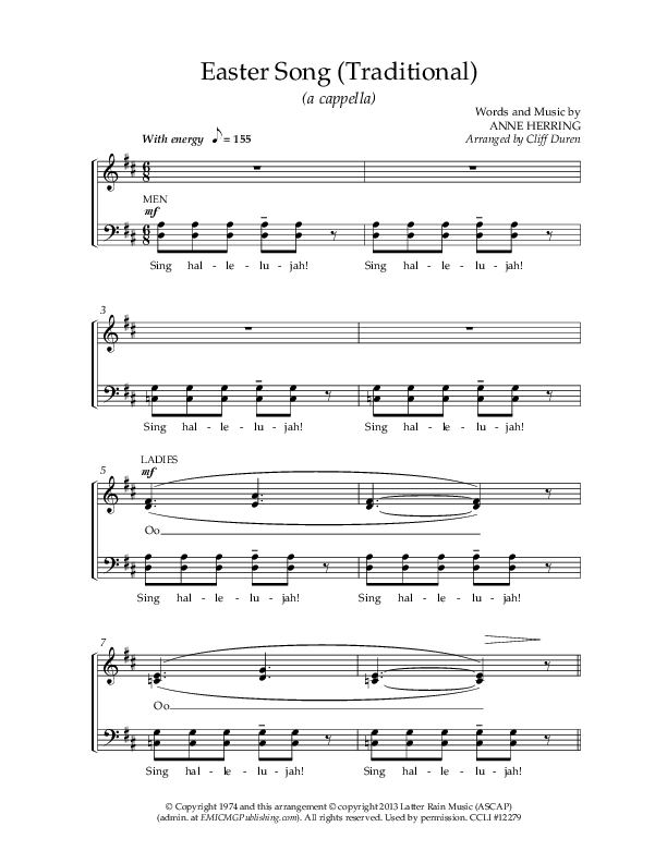 Easter Song (Choral Anthem SATB) Anthem (SATB/Piano) (Lifeway Choral / Arr. Cliff Duren)