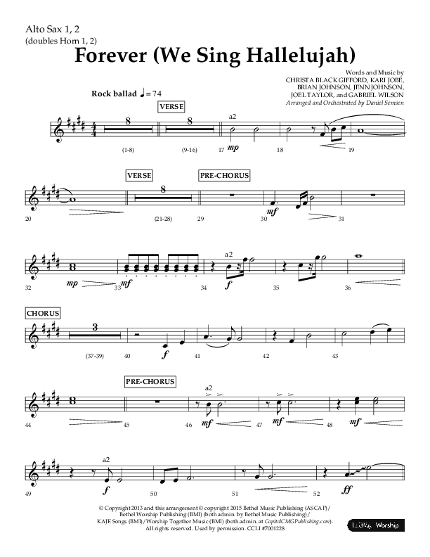 Forever (We Sing Hallelujah) (Choral Anthem SATB) Alto Sax 1/2 (Lifeway Choral / Arr. Daniel Semsen)