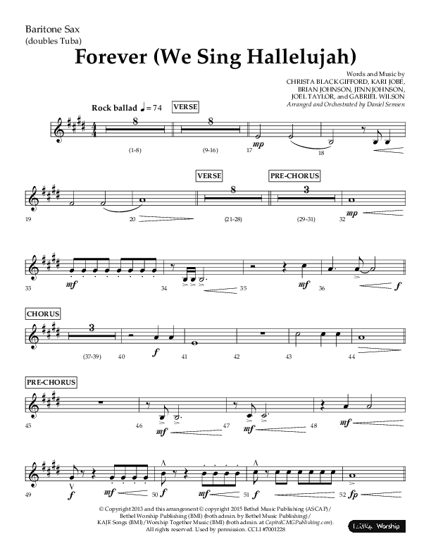 Forever (We Sing Hallelujah) (Choral Anthem SATB) Bari Sax (Lifeway Choral / Arr. Daniel Semsen)