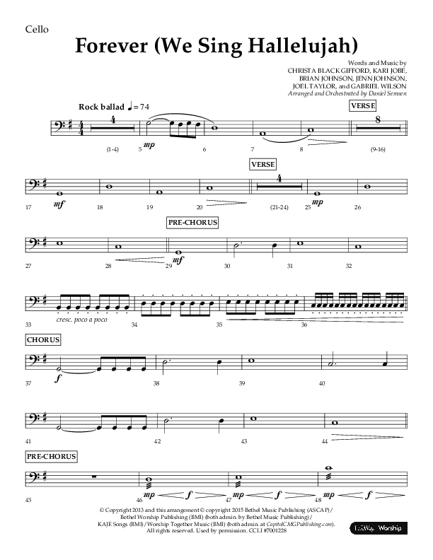 Forever (We Sing Hallelujah) (Choral Anthem SATB) Cello (Lifeway Choral / Arr. Daniel Semsen)
