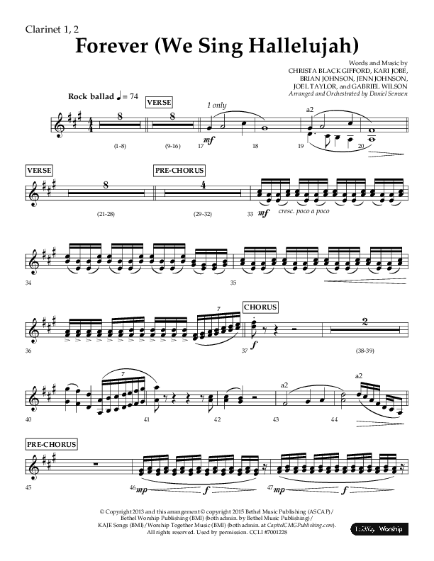 Forever (We Sing Hallelujah) (Choral Anthem SATB) Clarinet 1/2 (Lifeway Choral / Arr. Daniel Semsen)