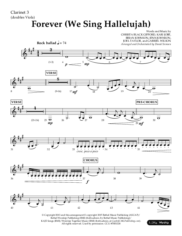 Forever (We Sing Hallelujah) (Choral Anthem SATB) Clarinet 3 (Lifeway Choral / Arr. Daniel Semsen)