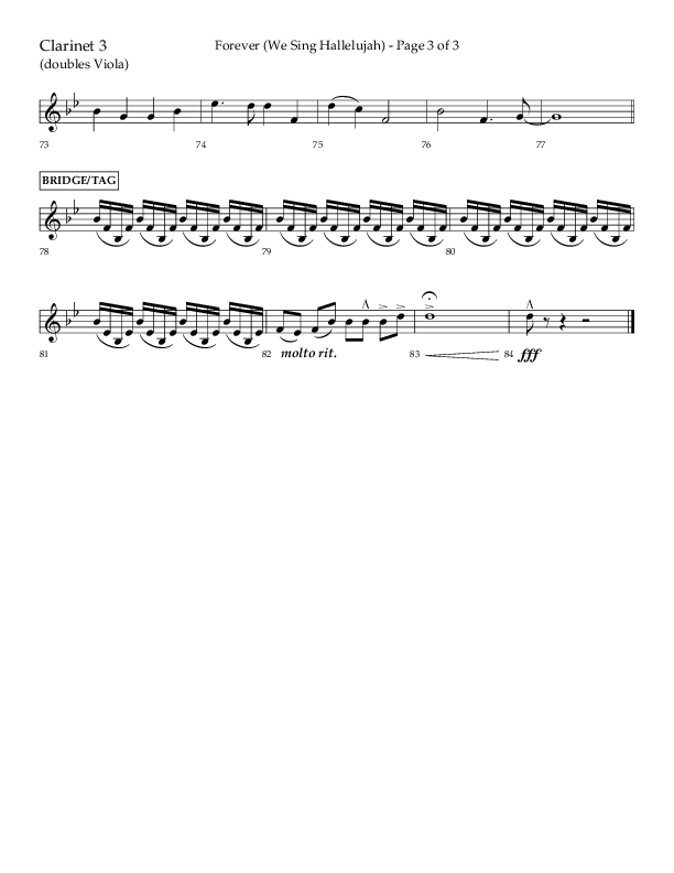 Forever (We Sing Hallelujah) (Choral Anthem SATB) Clarinet 3 (Lifeway Choral / Arr. Daniel Semsen)