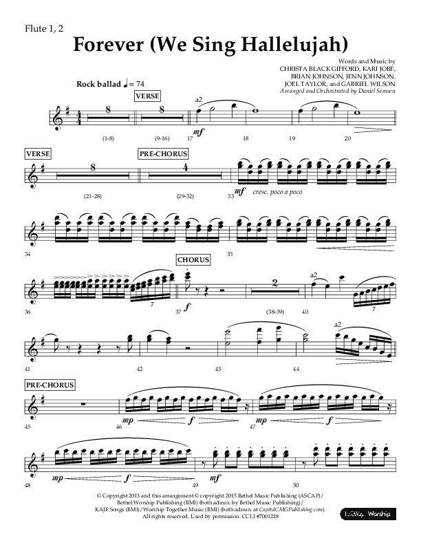 Forever (We Sing Hallelujah) (Choral Anthem SATB) Flute 1/2 (Lifeway Choral / Arr. Daniel Semsen)