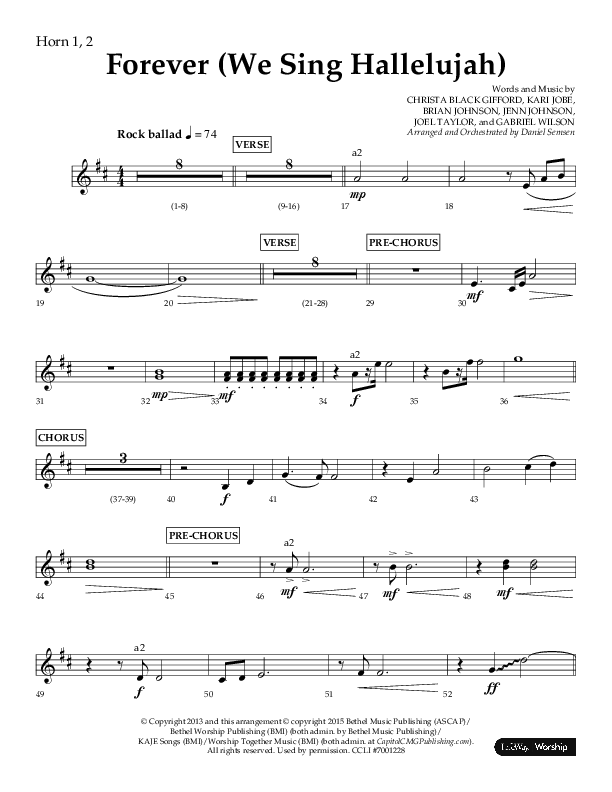 Forever (We Sing Hallelujah) (Choral Anthem SATB) French Horn 1/2 (Lifeway Choral / Arr. Daniel Semsen)