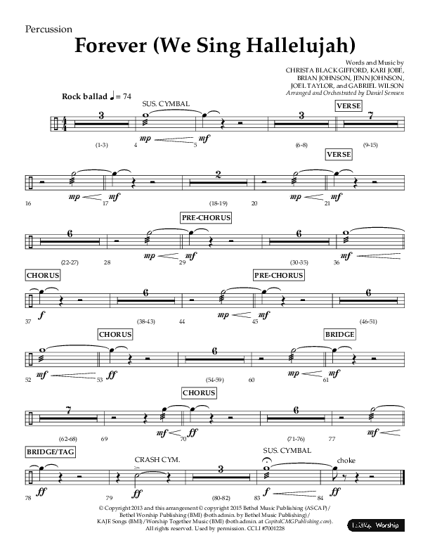 Forever (We Sing Hallelujah) (Choral Anthem SATB) Percussion (Lifeway Choral / Arr. Daniel Semsen)