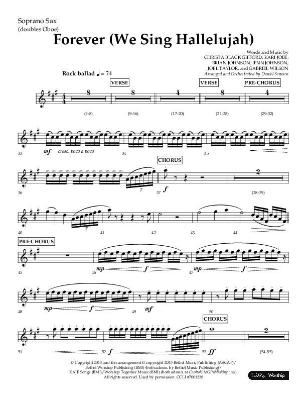 Forever (We Sing Hallelujah) (Choral Anthem SATB) Soprano Sax (Lifeway Choral / Arr. Daniel Semsen)