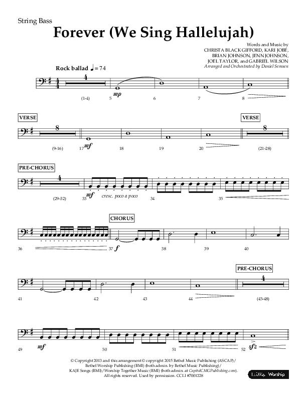 Forever (We Sing Hallelujah) (Choral Anthem SATB) String Bass (Lifeway Choral / Arr. Daniel Semsen)