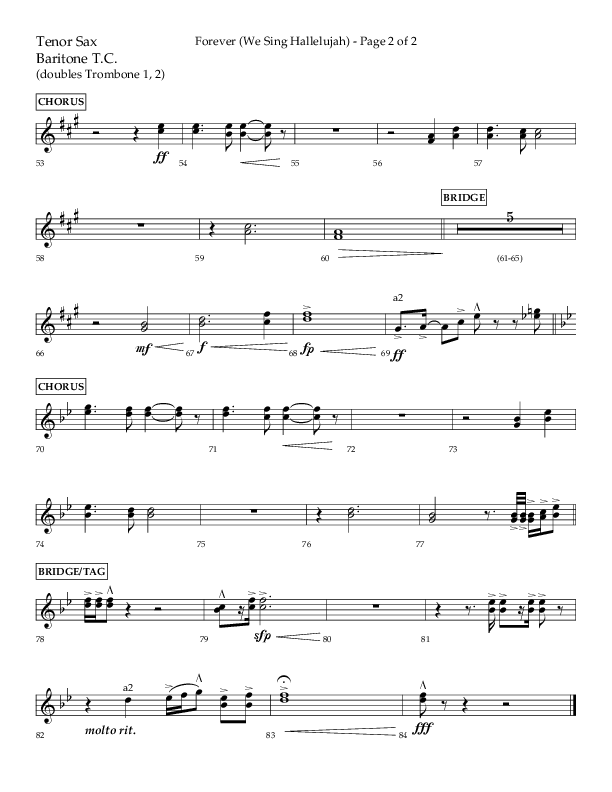 Forever (We Sing Hallelujah) (Choral Anthem SATB) Tenor Sax 1 (Lifeway Choral / Arr. Daniel Semsen)