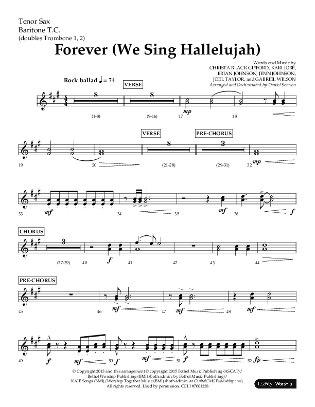 Forever (We Sing Hallelujah) (Choral Anthem SATB) Tenor Sax/Baritone T.C. (Lifeway Choral / Arr. Daniel Semsen)