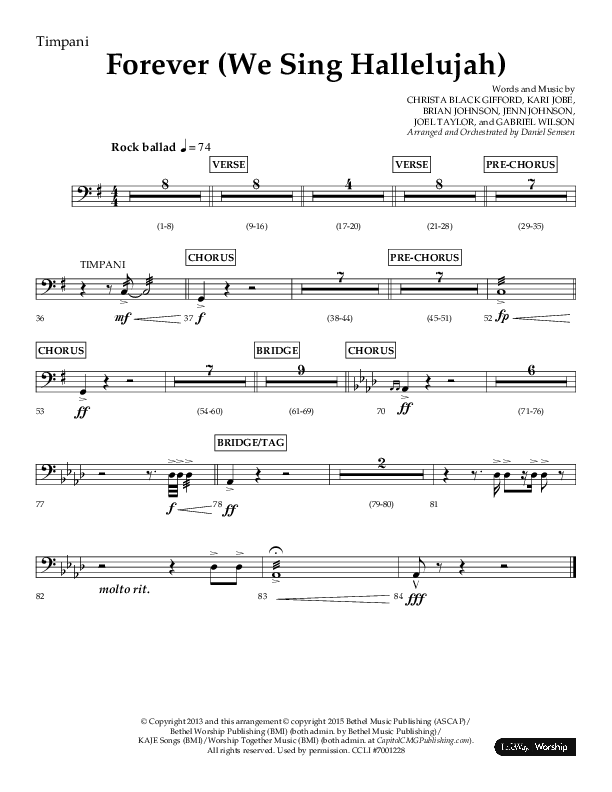 Forever (We Sing Hallelujah) (Choral Anthem SATB) Timpani (Lifeway Choral / Arr. Daniel Semsen)