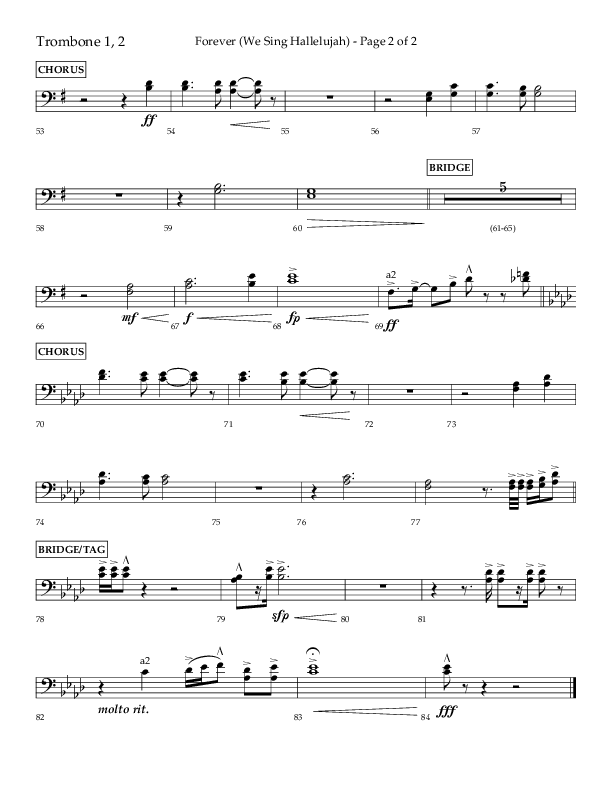 Forever (We Sing Hallelujah) (Choral Anthem SATB) Trombone 1/2 (Lifeway Choral / Arr. Daniel Semsen)