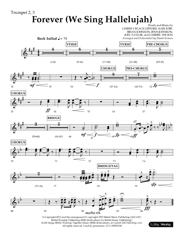 Forever (We Sing Hallelujah) (Choral Anthem SATB) Trumpet 2/3 (Lifeway Choral / Arr. Daniel Semsen)