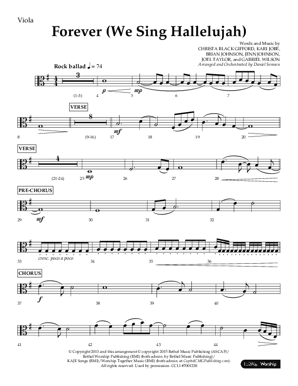 Forever (We Sing Hallelujah) (Choral Anthem SATB) Viola (Lifeway Choral / Arr. Daniel Semsen)