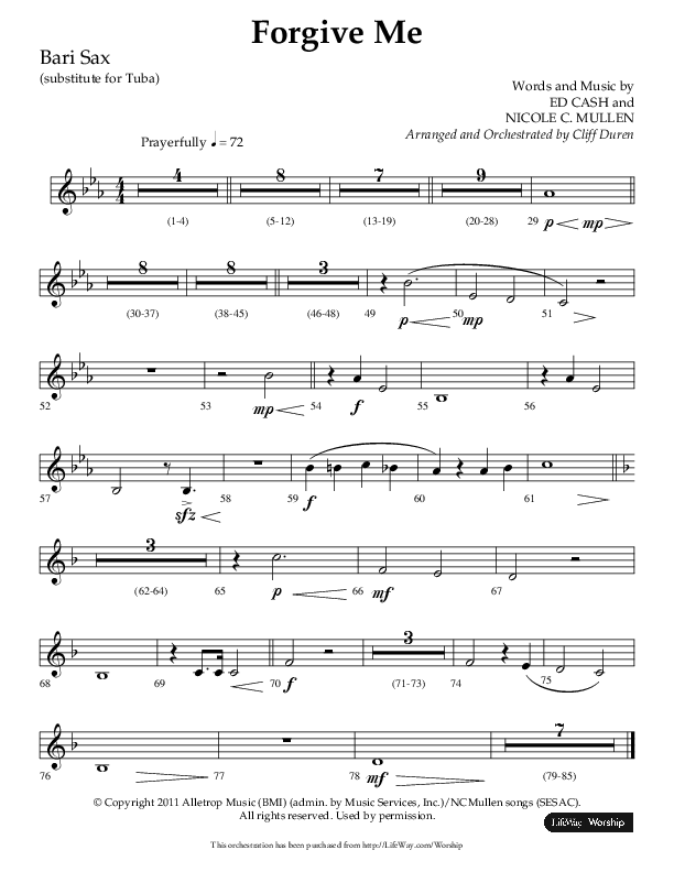 Forgive Me (Choral Anthem SATB) Bari Sax (Lifeway Choral / Arr. Cliff Duren)