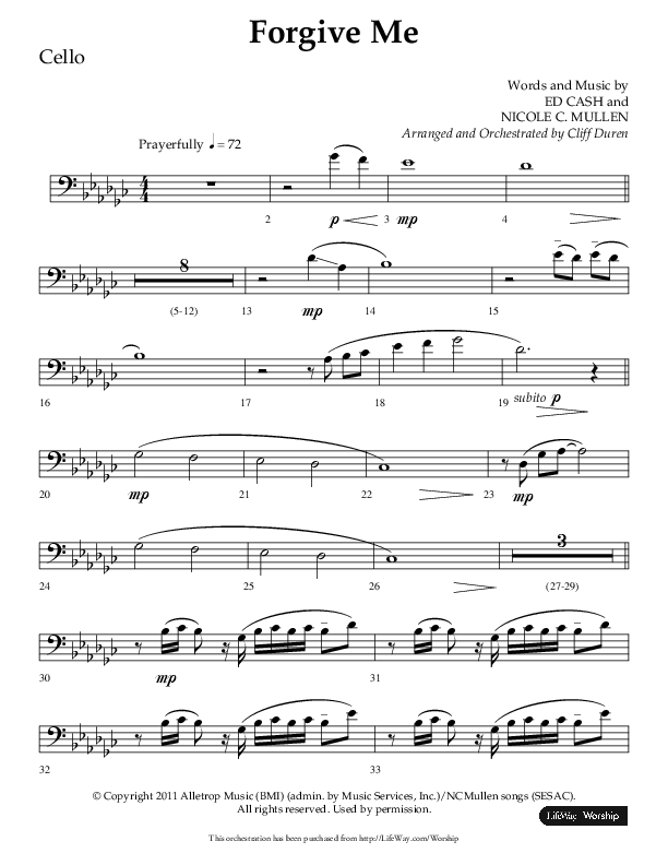 Forgive Me (Choral Anthem SATB) Cello (Lifeway Choral / Arr. Cliff Duren)