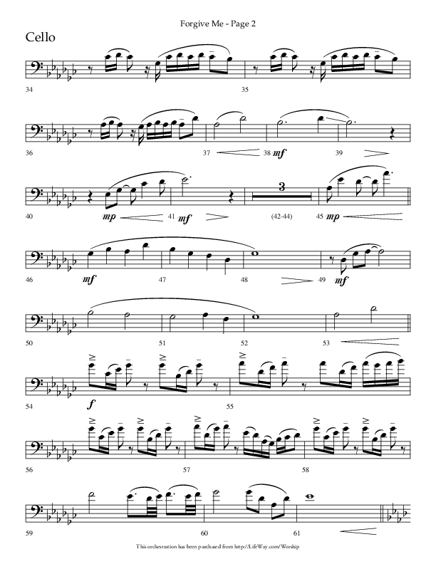 Forgive Me (Choral Anthem SATB) Cello (Lifeway Choral / Arr. Cliff Duren)