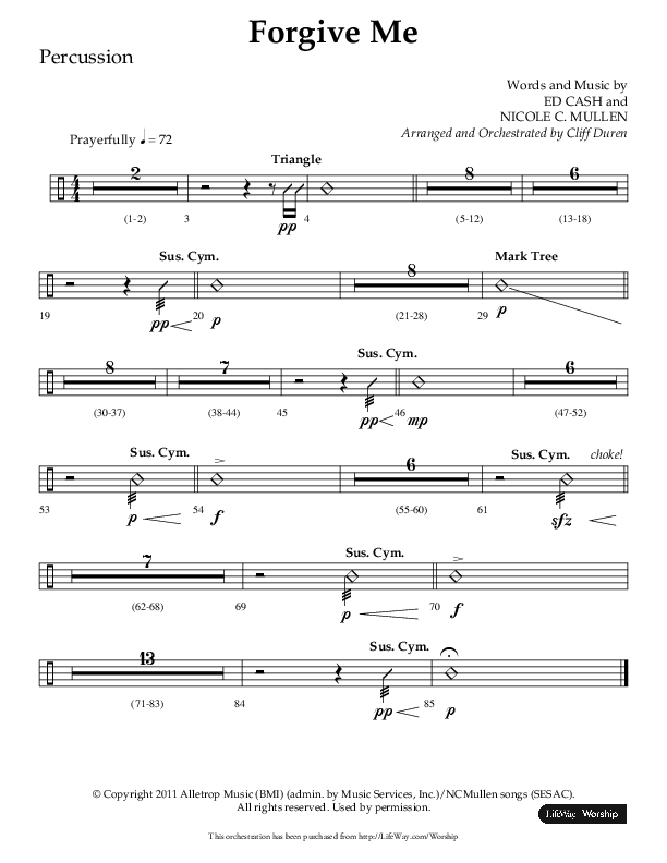 Forgive Me (Choral Anthem SATB) Percussion (Lifeway Choral / Arr. Cliff Duren)