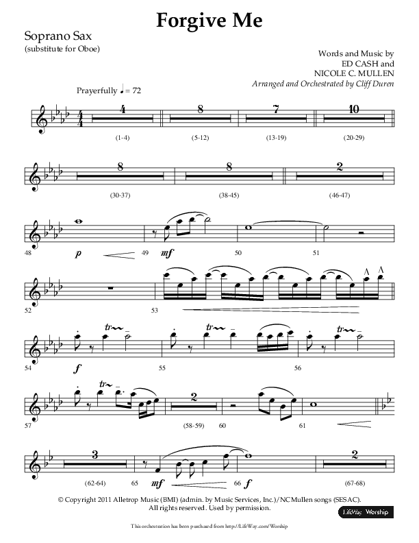 Forgive Me (Choral Anthem SATB) Soprano Sax (Lifeway Choral / Arr. Cliff Duren)