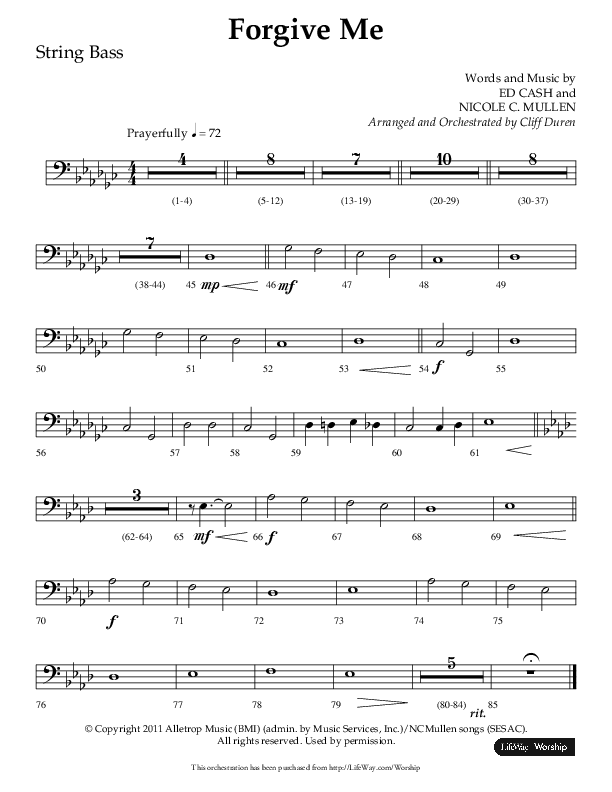 Forgive Me (Choral Anthem SATB) String Bass (Lifeway Choral / Arr. Cliff Duren)