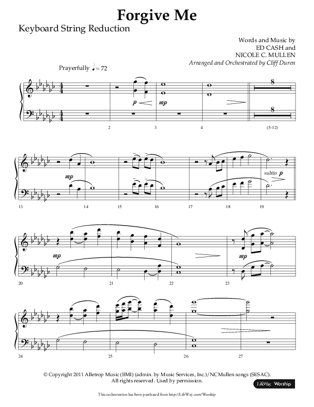 Forgive Me (Choral Anthem SATB) String Reduction (Lifeway Choral / Arr. Cliff Duren)