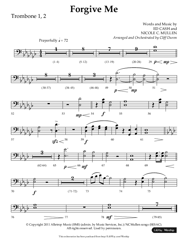 Forgive Me (Choral Anthem SATB) Trombone 1/2 (Lifeway Choral / Arr. Cliff Duren)