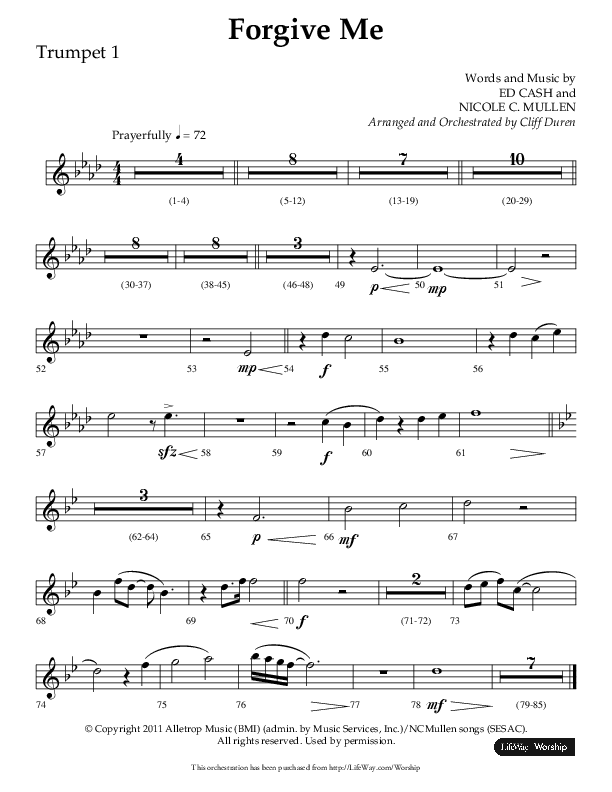 Forgive Me (Choral Anthem SATB) Trumpet 1 (Lifeway Choral / Arr. Cliff Duren)