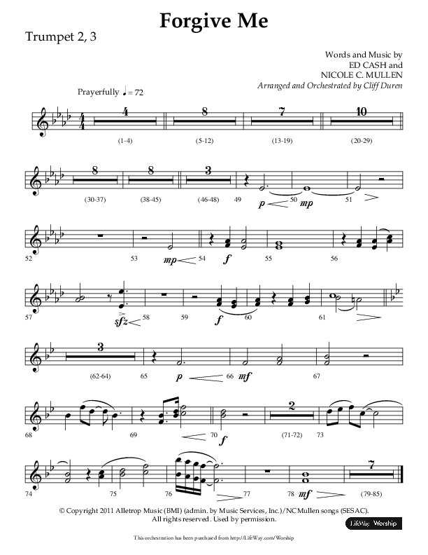 Forgive Me (Choral Anthem SATB) Trumpet 2/3 (Lifeway Choral / Arr. Cliff Duren)
