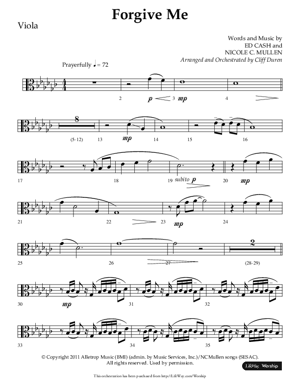 Forgive Me (Choral Anthem SATB) Viola (Lifeway Choral / Arr. Cliff Duren)