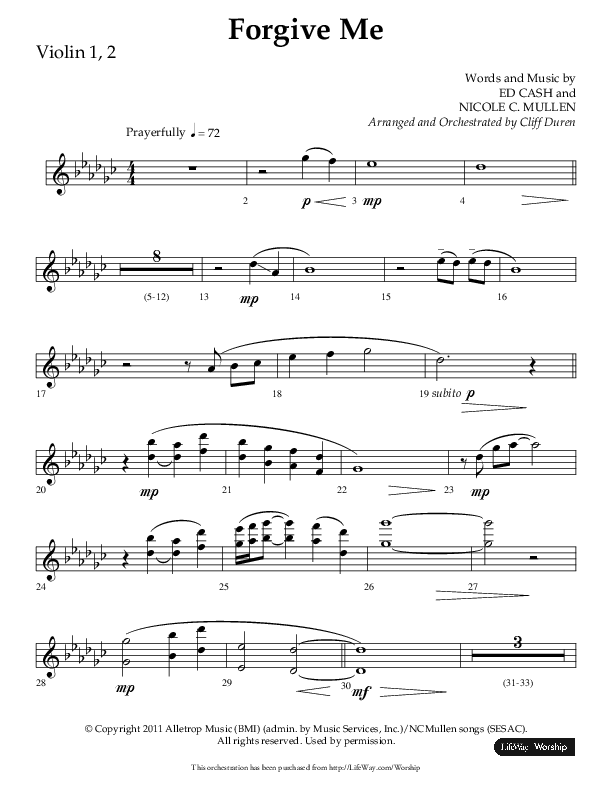 Forgive Me (Choral Anthem SATB) Violin 1/2 (Lifeway Choral / Arr. Cliff Duren)