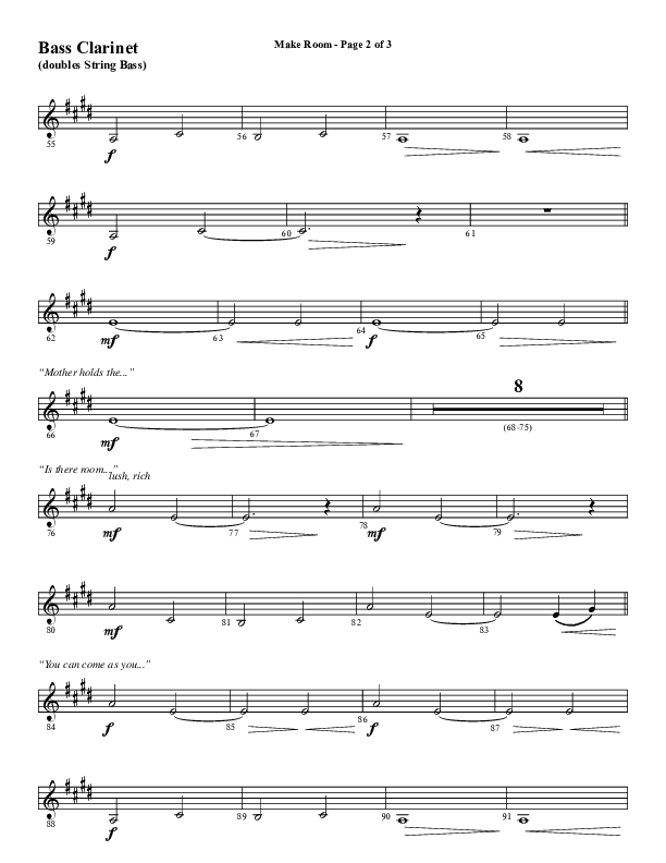 Make Room (Choral Anthem SATB) Bass Clarinet (Word Music Choral / Arr. David Wise / Orch. David Shipps)