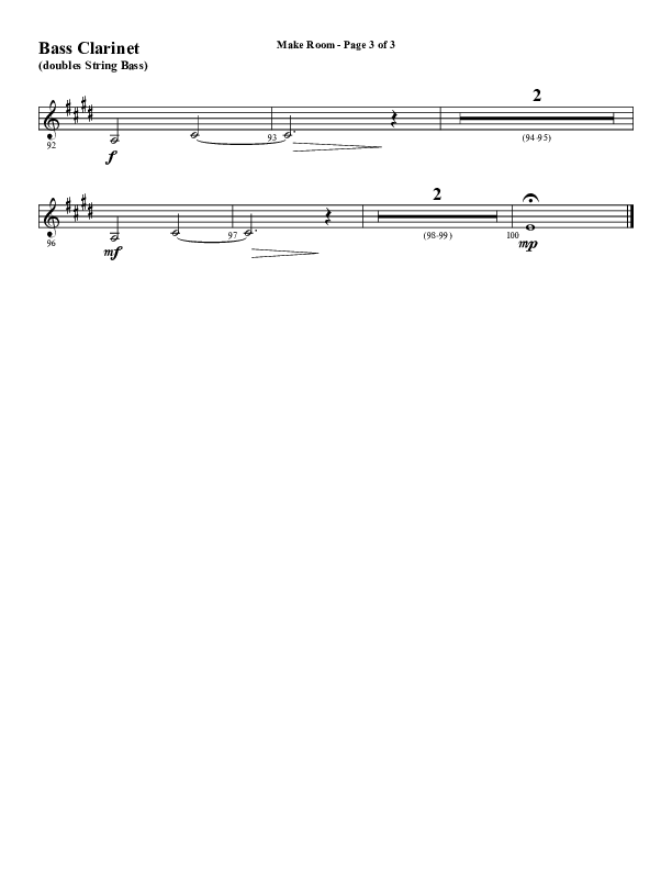 Make Room (Choral Anthem SATB) Bass Clarinet (Word Music Choral / Arr. David Wise / Orch. David Shipps)
