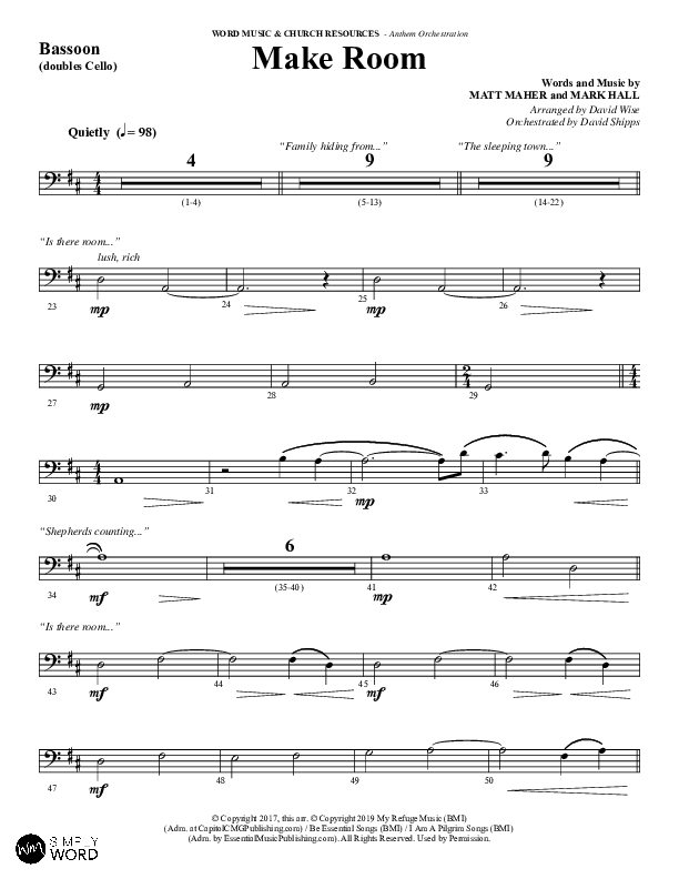 Make Room (Choral Anthem SATB) Bassoon (Word Music Choral / Arr. David Wise / Orch. David Shipps)