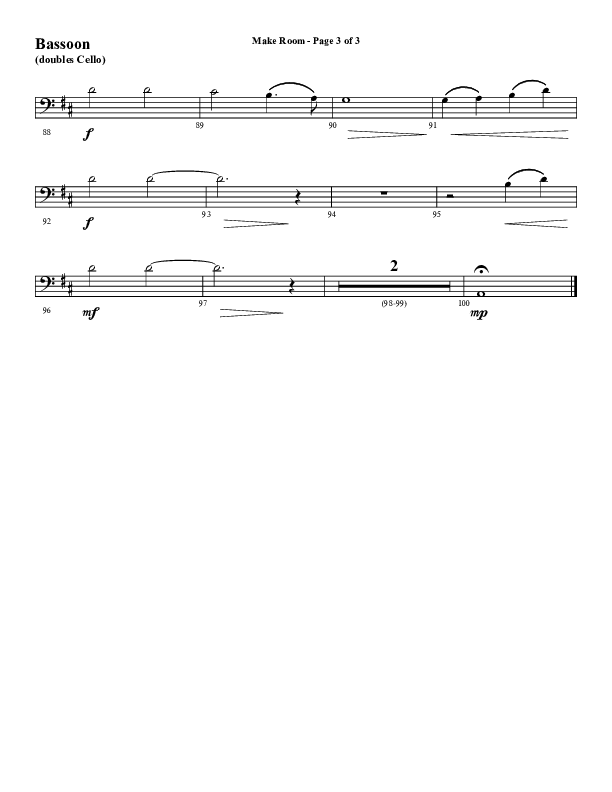 Make Room (Choral Anthem SATB) Bassoon (Word Music Choral / Arr. David Wise / Orch. David Shipps)