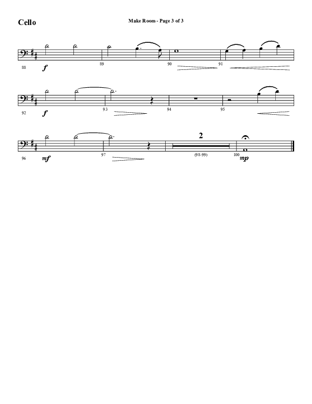 Make Room (Choral Anthem SATB) Cello (Word Music Choral / Arr. David Wise / Orch. David Shipps)