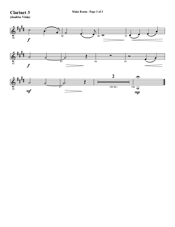Make Room (Choral Anthem SATB) Clarinet 3 (Word Music Choral / Arr. David Wise / Orch. David Shipps)