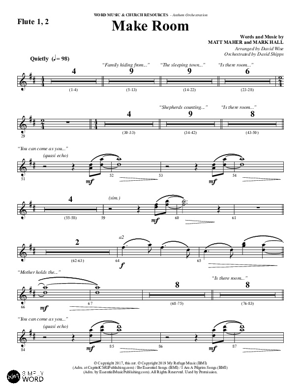 Make Room (Choral Anthem SATB) Flute 1/2 (Word Music Choral / Arr. David Wise / Orch. David Shipps)